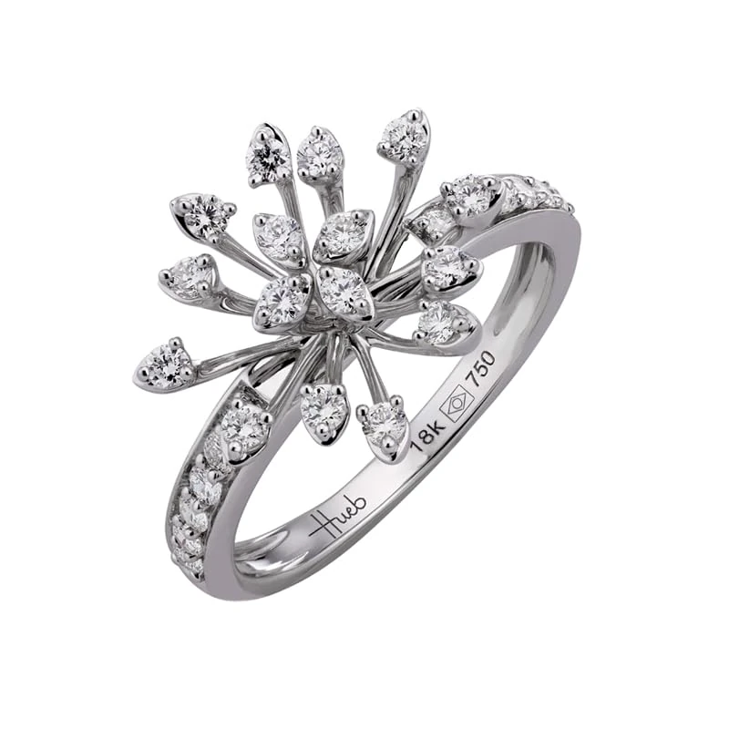 Hueb,18k Luminus White Gold Ring With 0.39 Cts Vs-Gh Diamonds,6.5