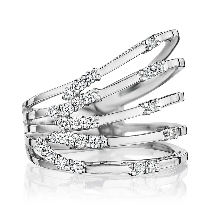 Hueb,18k Luminus White Gold Ring With 0.30 Cts Vs-Gh Diamonds,7