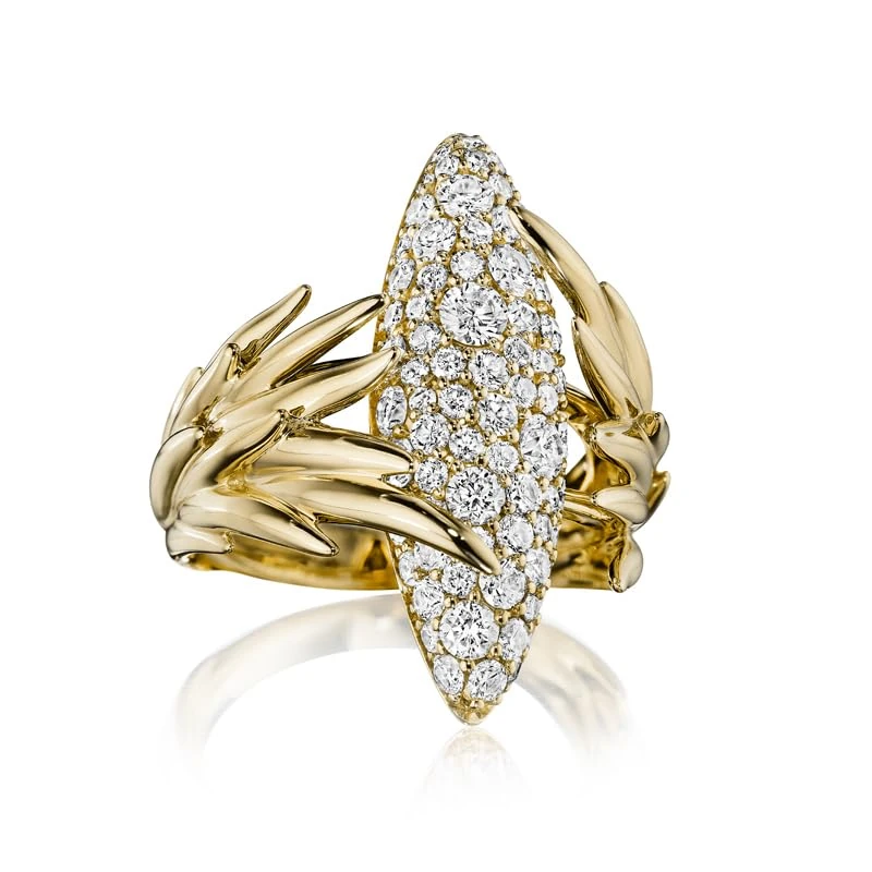 Hueb,18k Tribal Yellow Gold Ring With 1.93 Cts Vs-Gh Diamonds,6.5