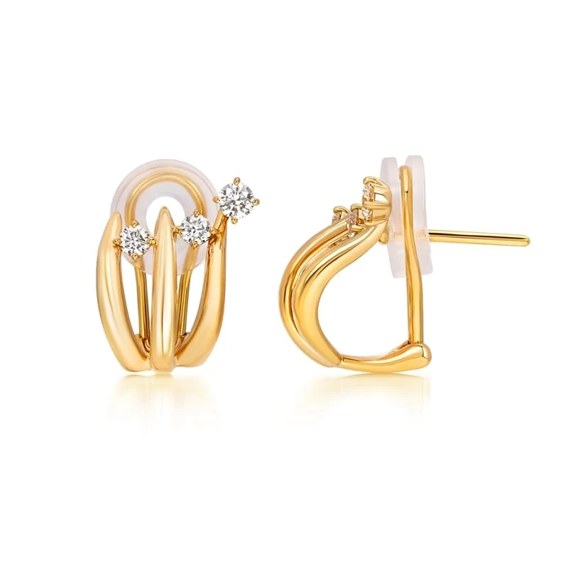 Hueb,18k Tribal Yellow Gold Earring With 0.50 Cts Vs-Gh Diamonds,ONE SIZE
