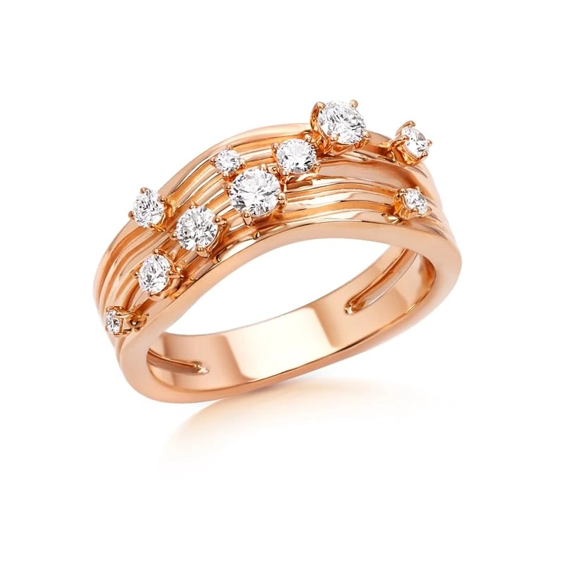 Hueb,18k Bahia Pink Gold Ring With 0.49 Cts Vs-Gh Diamonds,7