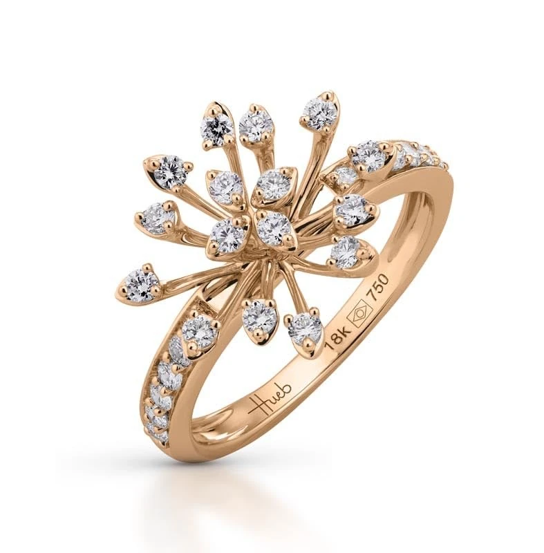 Hueb,18k Luminus Pink Gold Ring With 0.36 Cts Vs-Gh Diamonds,7