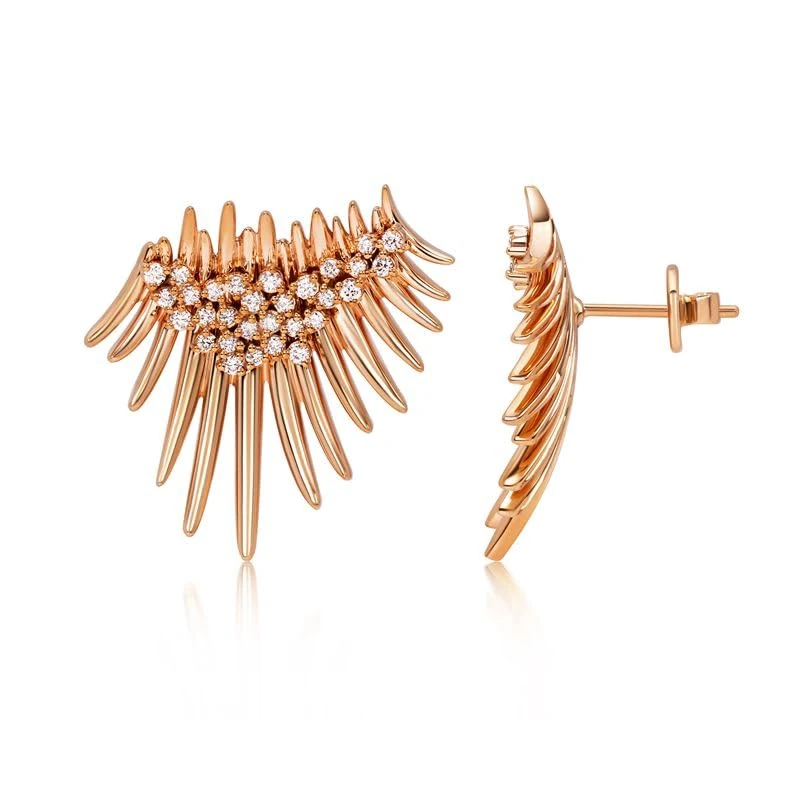 Hueb,18k Tribal Pink Gold Earring With 0.68 Cts Vs-Gh Diamonds,ONE SIZE