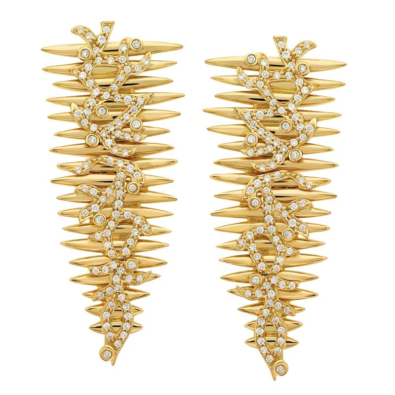 Hueb,18k Tribal Yellow Gold Earring With 1.01 Cts Vs-Gh Diamonds,ONE SIZE