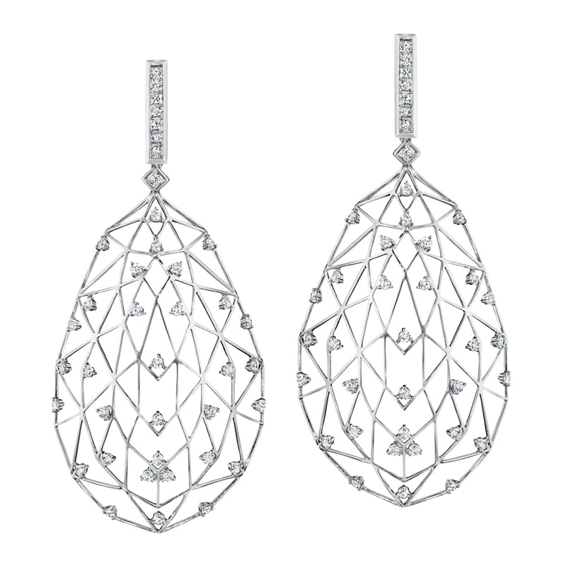 Hueb,18k Estelar White Gold Earring With 2.35 Cts Vs-Gh Diamonds,ONE SIZE