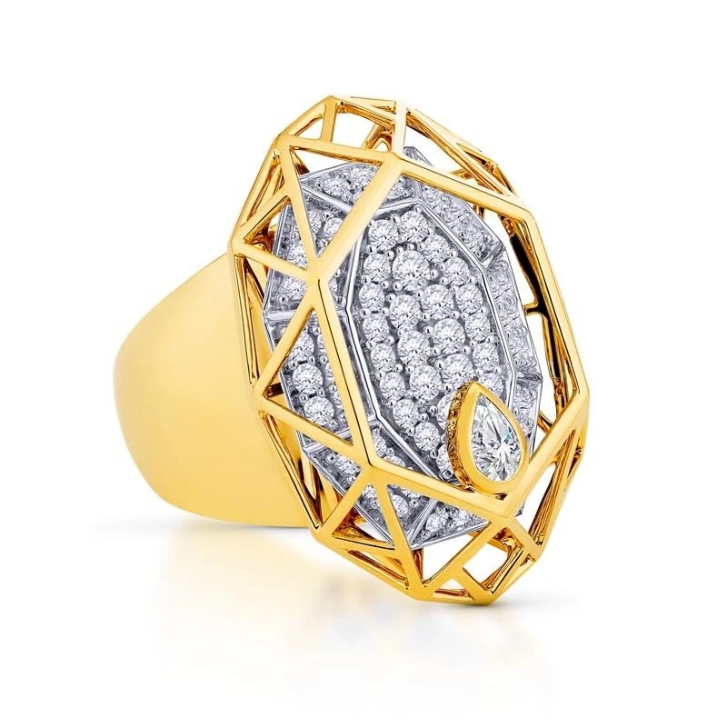 Hueb,18k Estelar Yellow And White Gold Ring With 1.24 Cts Vs-Gh Diamonds,7