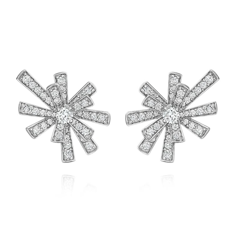 Hueb,18k Tribal White Gold Earring With 1.34 Cts Vs-Gh Diamonds,ONE SIZE