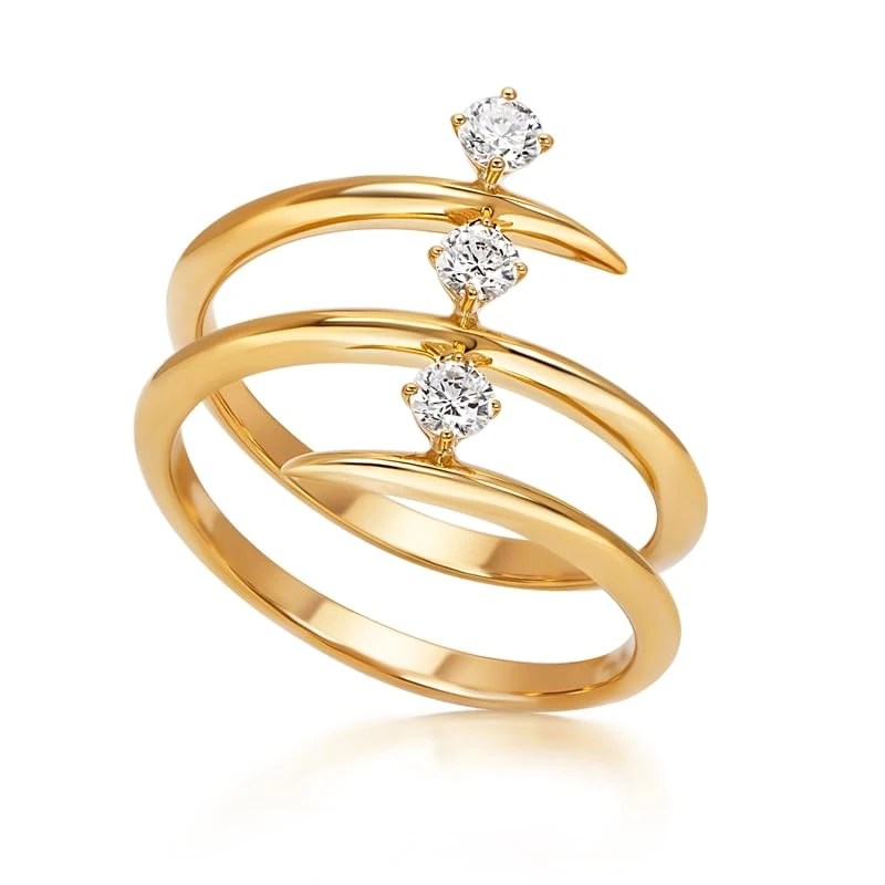 Hueb,18k Tribal Yellow Gold Ring With 0.32 Cts Vs-Gh Diamonds,7