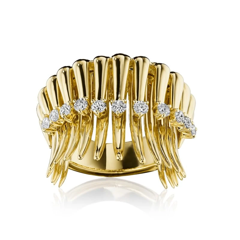 Hueb,18k Tribal Yellow Gold Ring With 0.40 Cts Vs-Gh Diamonds,7