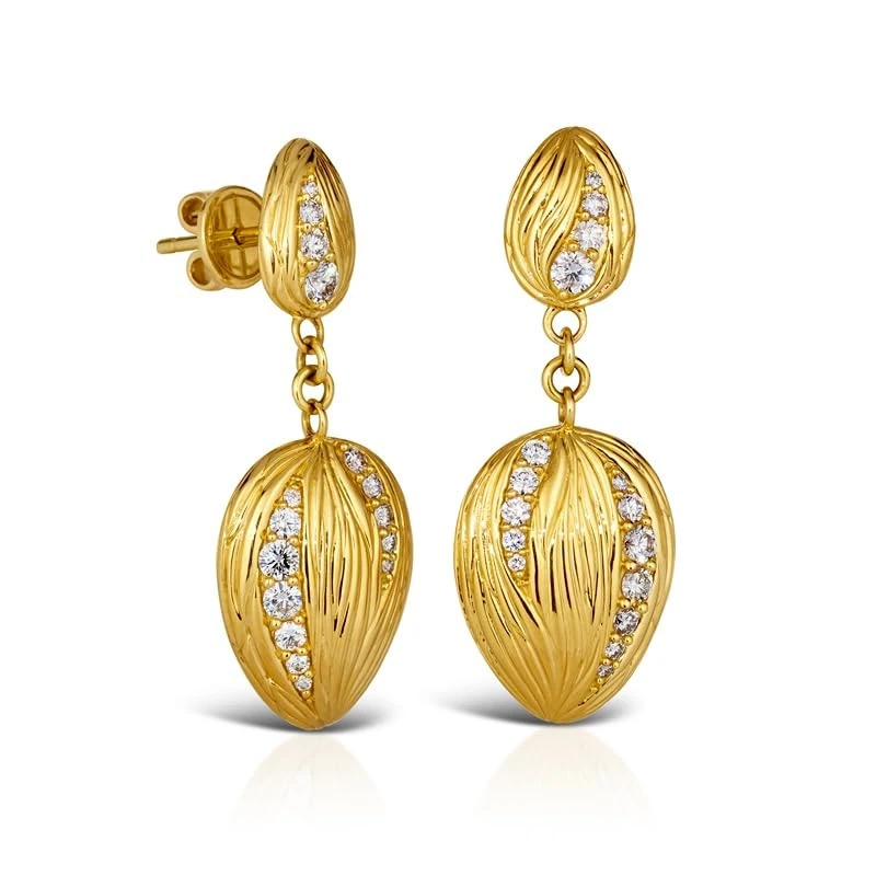 Hueb,18k Amazonia (buriti) Yellow Gold Earring With 0.71 Cts Vs-Gh Diamonds,ONE SIZE