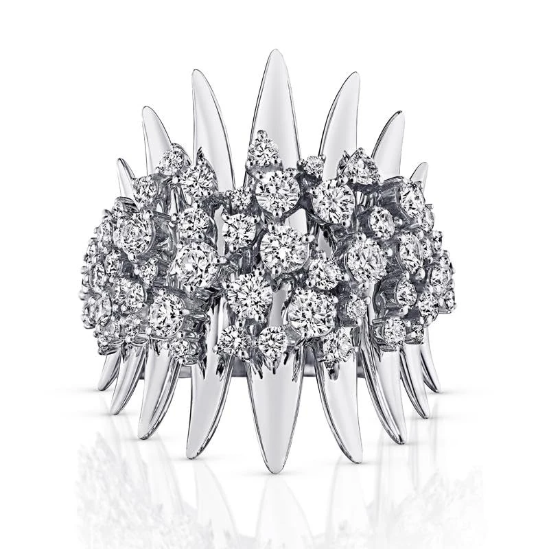 Hueb,18k Tribal White Gold Ring With 1.94 Cts Vs-Gh Diamonds,7