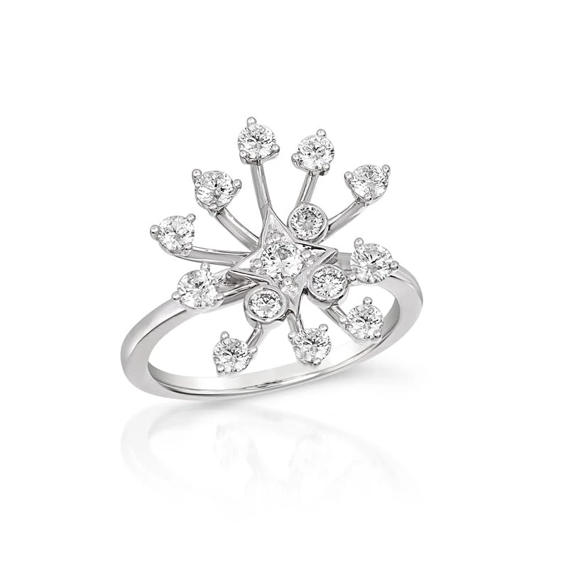 Hueb,18k Luminus White Gold Ring With 0.87 Cts Vs-Gh Diamonds,7