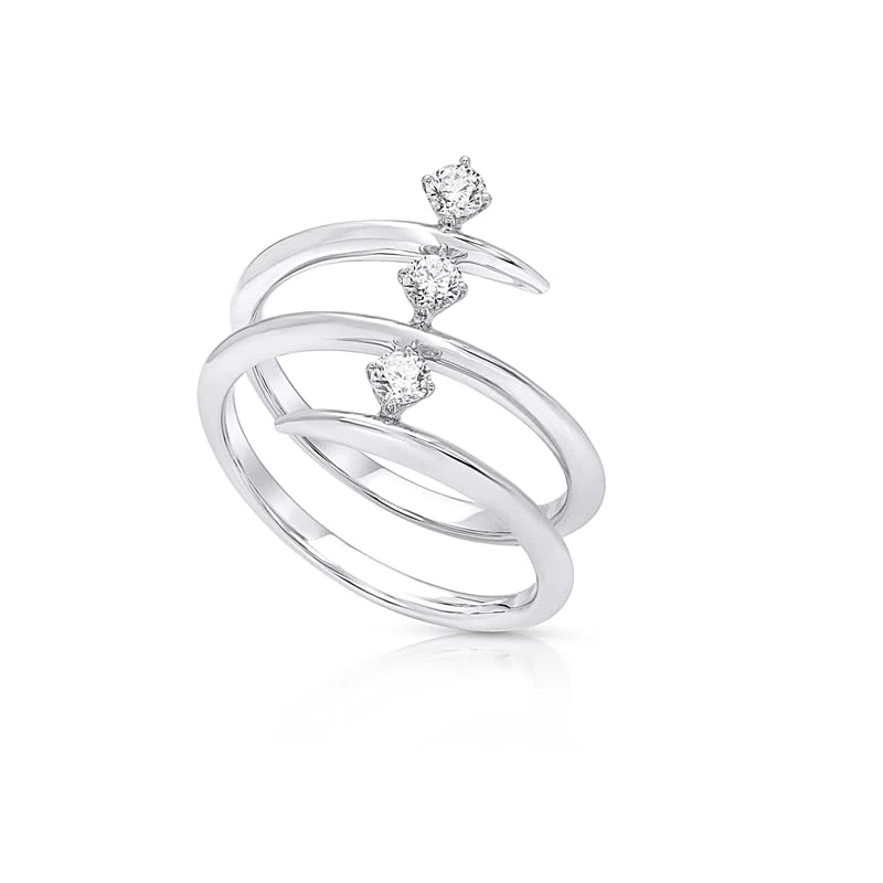 Hueb,18k Tribal White Gold Ring With 0.39 Cts Vs-Gh Diamonds,7
