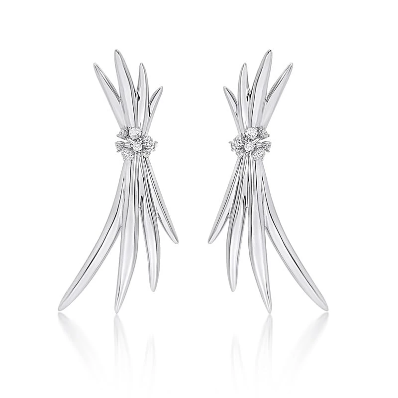 Hueb,18k Tribal White Gold Earring With 0.34 Cts Vs-Gh Diamonds,ONE SIZE