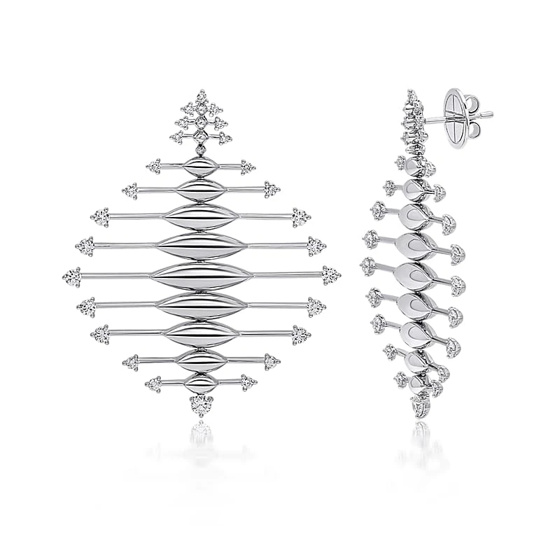 Hueb,18k Tribal White Gold Earring With 2.11 Cts Vs-Gh Diamonds,ONE SIZE