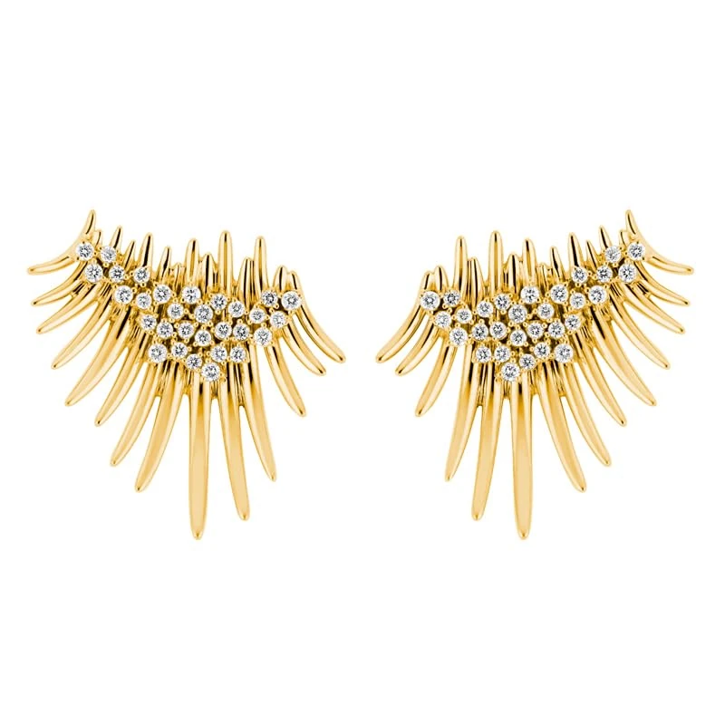 Hueb,18k Tribal Yellow Gold Earring With 0.59 Cts Vs-Gh Diamonds,ONE SIZE