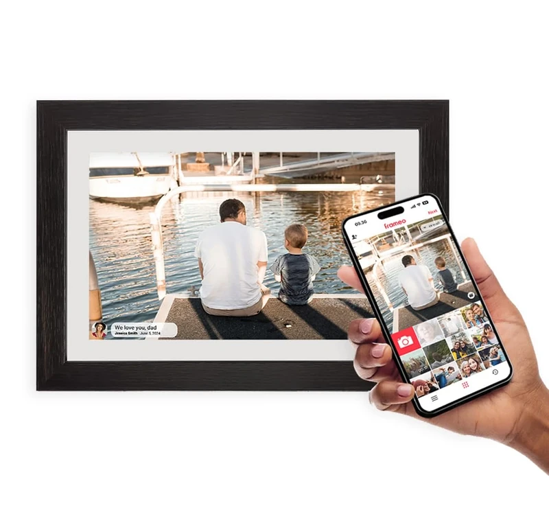 Inov8 Framing Smart WiFi 10.1 Inch High Res 32GB Touch Screen Digital Picture Frame with Frameo. Send & Share 100’s Photos/Videos via iOS & Android Devices from any location. White w/Black Frame.