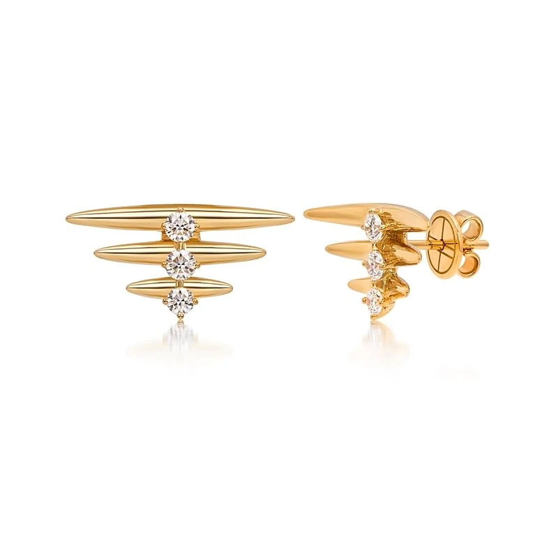 Hueb,18k Tribal Yellow Gold Earring With 0.61 Cts Vs-Gh Diamonds,ONE SIZE