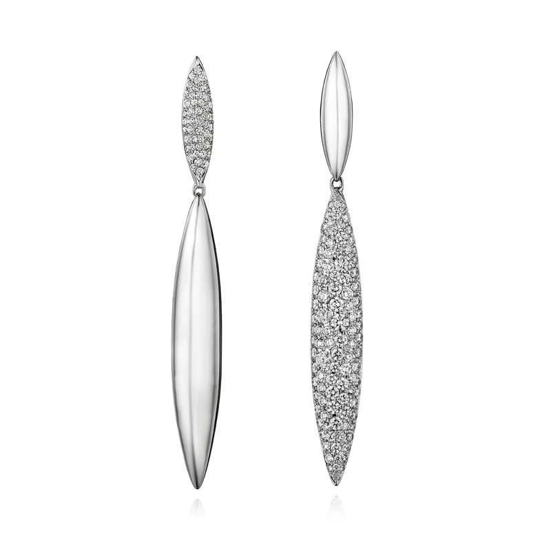 Hueb,18k Tribal White Gold Earring With 1.53 Cts Vs-Gh Diamonds,ONE SIZE