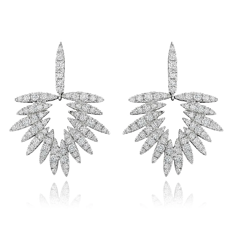Hueb,18k Tribal White Gold Earring With 3.43 Cts Vs-Gh Diamonds,ONE SIZE