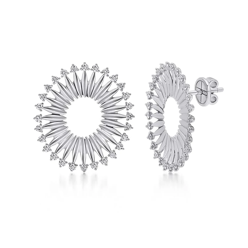 Hueb,18k Tribal White Gold Earring With 0.81 Cts Vs-Gh Diamonds,ONE SIZE