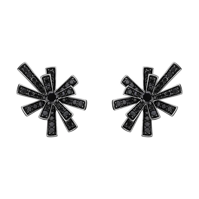 Hueb,18k Tribal White Gold Earring With 1.47 Cts Black Diamonds,ONE SIZE