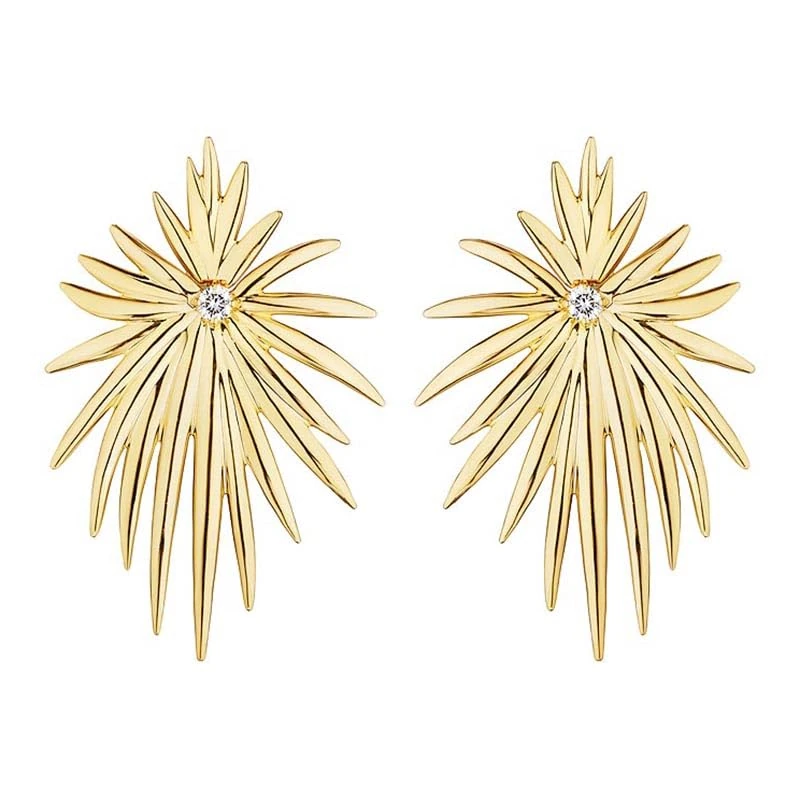 Hueb,18k Tribal Yellow Gold Earring With 0.19 Cts Vs-Gh Diamonds,ONE SIZE
