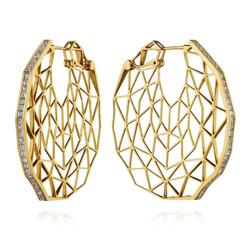 Hueb,18k Estelar Yellow Gold Earring With 3.51 Cts Vs-Gh Diamonds,ONE SIZE