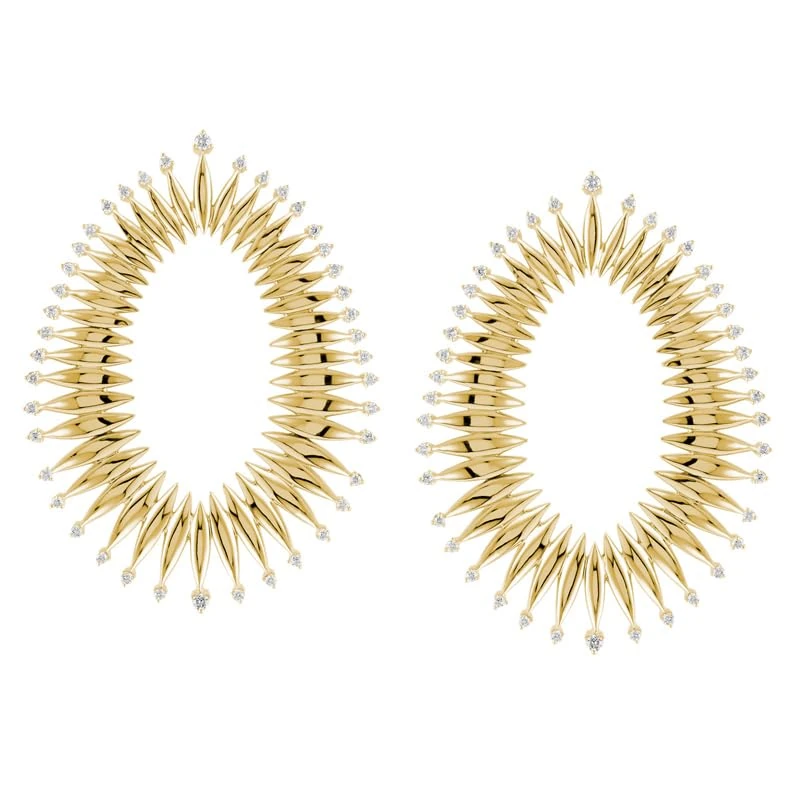 Hueb,18k Tribal Yellow Gold Earring With 0.55 Cts Vs-Gh Diamonds,ONE SIZE