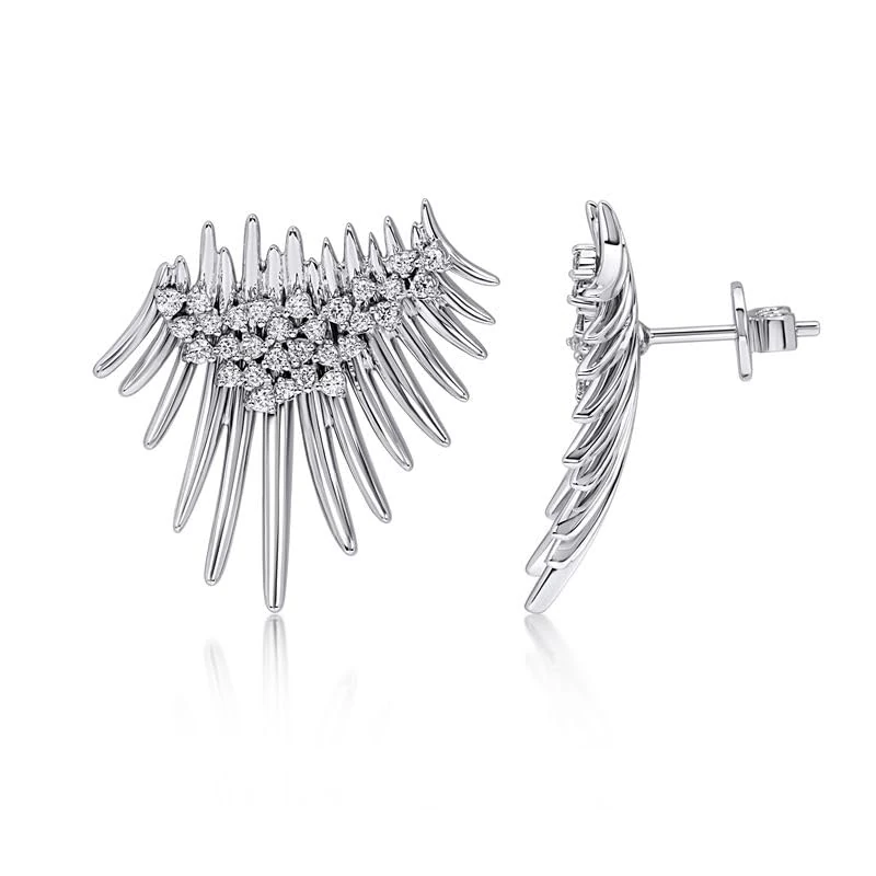 Hueb,18k Tribal White Gold Earring With 0.67 Cts Vs-Gh Diamonds,ONE SIZE