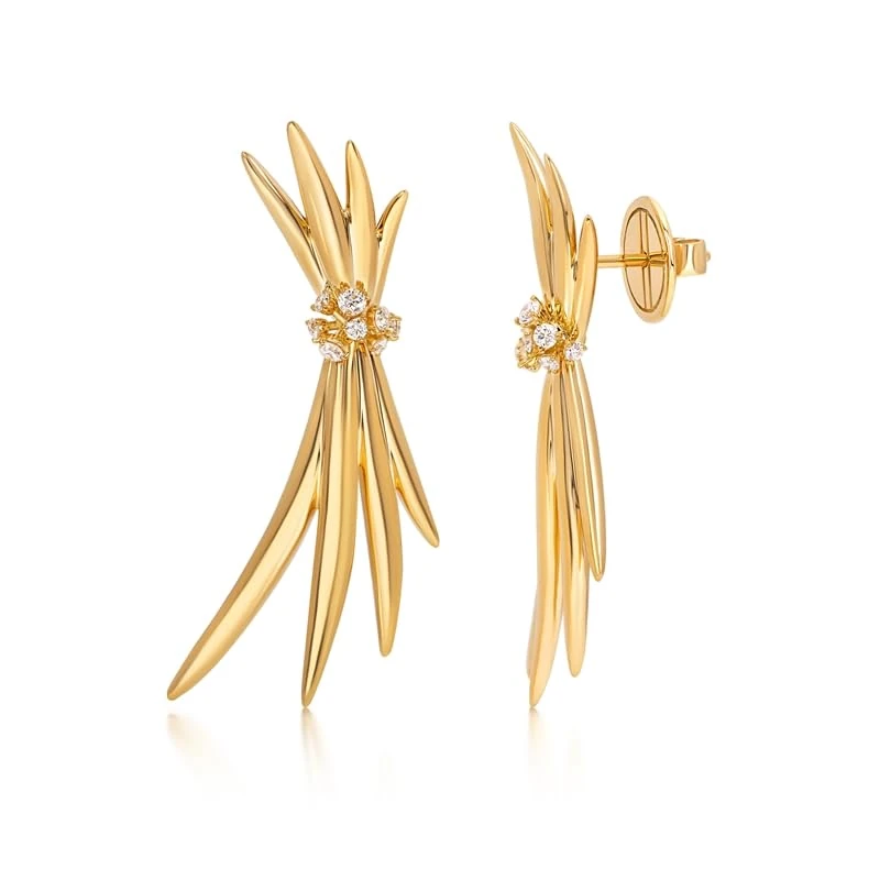 Hueb,18k Tribal Yellow Gold Earring With 0.35 Cts Vs-Gh Diamonds,ONE SIZE