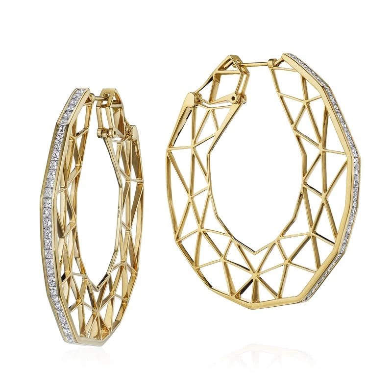 Hueb,18k Estelar Yellow Gold Earring With 3.87 Cts Vs-Gh Diamonds,ONE SIZE