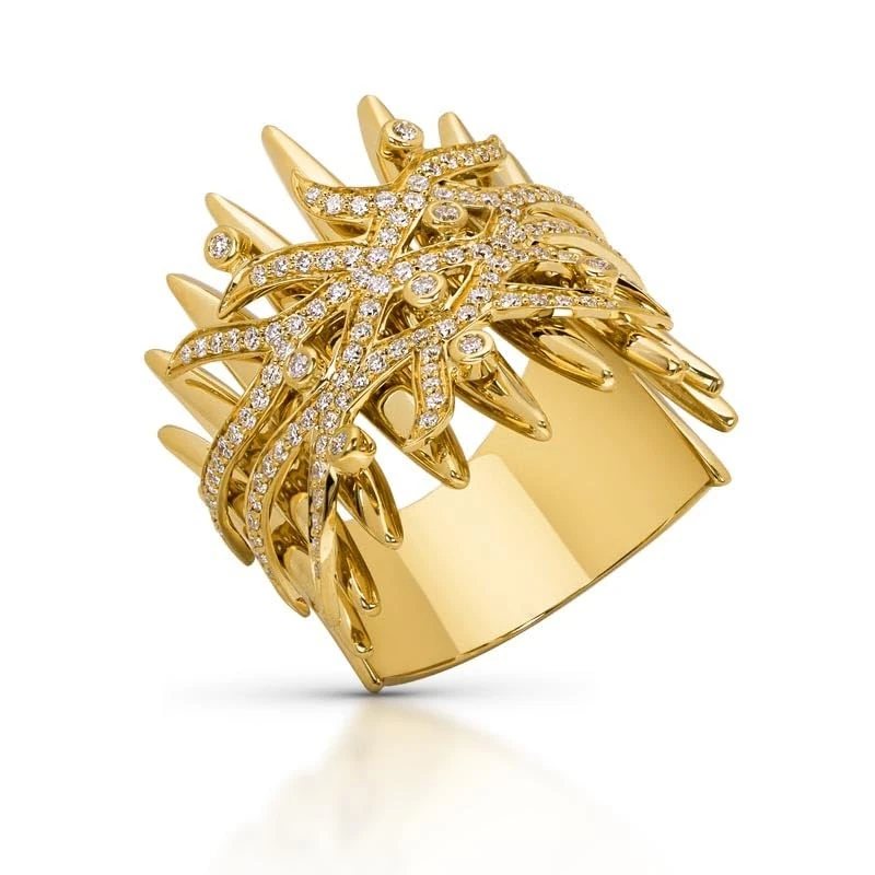 Hueb,18k Tribal Yellow Gold Ring With 0.57 Cts Vs-Gh Diamonds,6