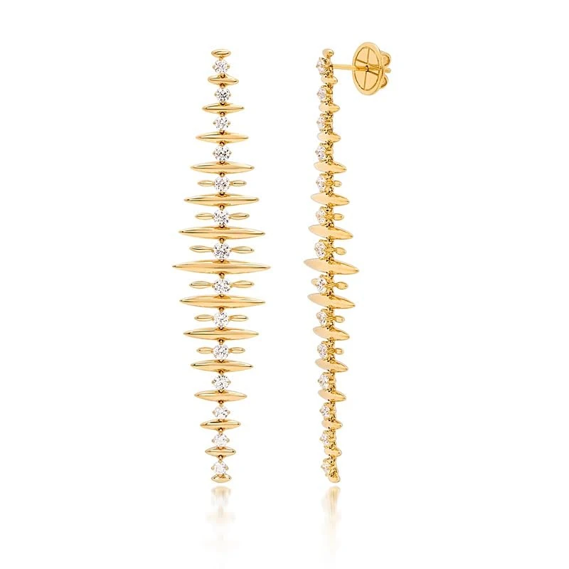 Hueb,18k Tribal Yellow Gold Earring With 2.14 Cts Vs-Gh Diamonds,ONE SIZE