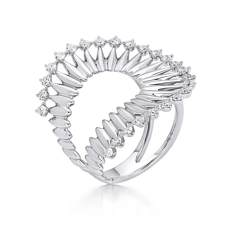 Hueb,18k Tribal White Gold Ring With 0.67 Cts Vs-Gh Diamonds,6.5