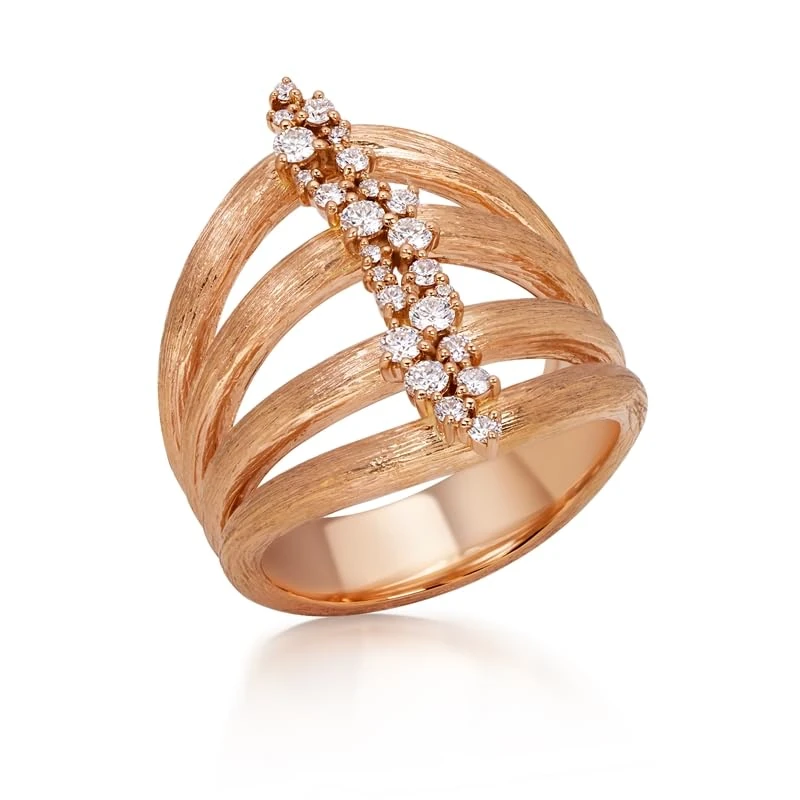 Hueb,18k Bahia Pink Gold Ring With 0.38 Cts Vs-Gh Diamonds,7