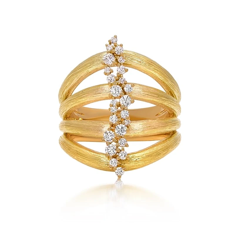 Hueb,18k Bahia Yellow Gold Ring With 0.40 Cts Vs-Gh Diamonds,6.5