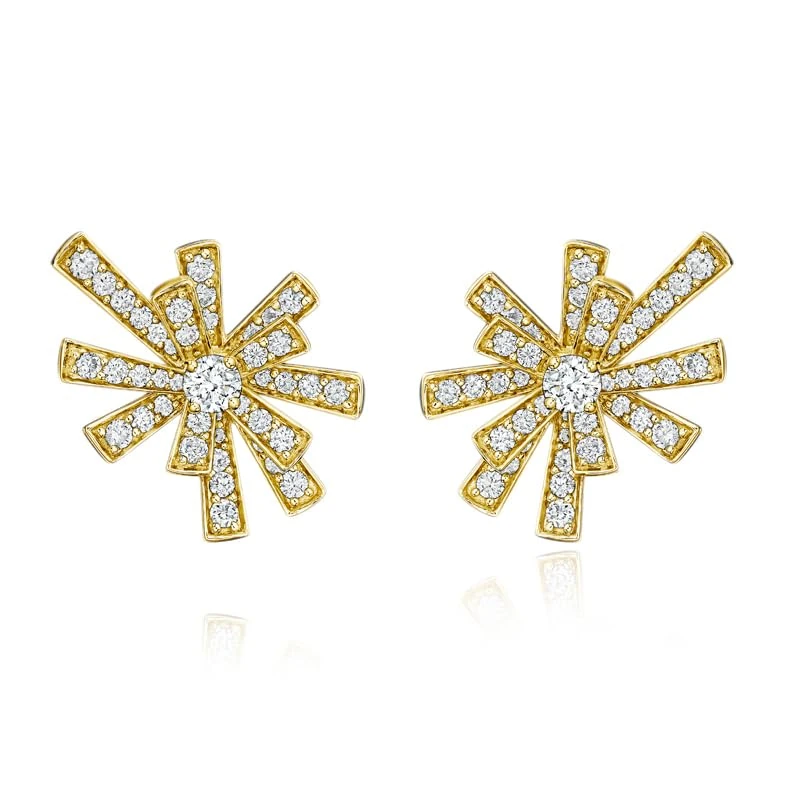 Hueb,18k Tribal Yellow Gold Earring With 1.40 Cts Vs-Gh Diamonds,ONE SIZE