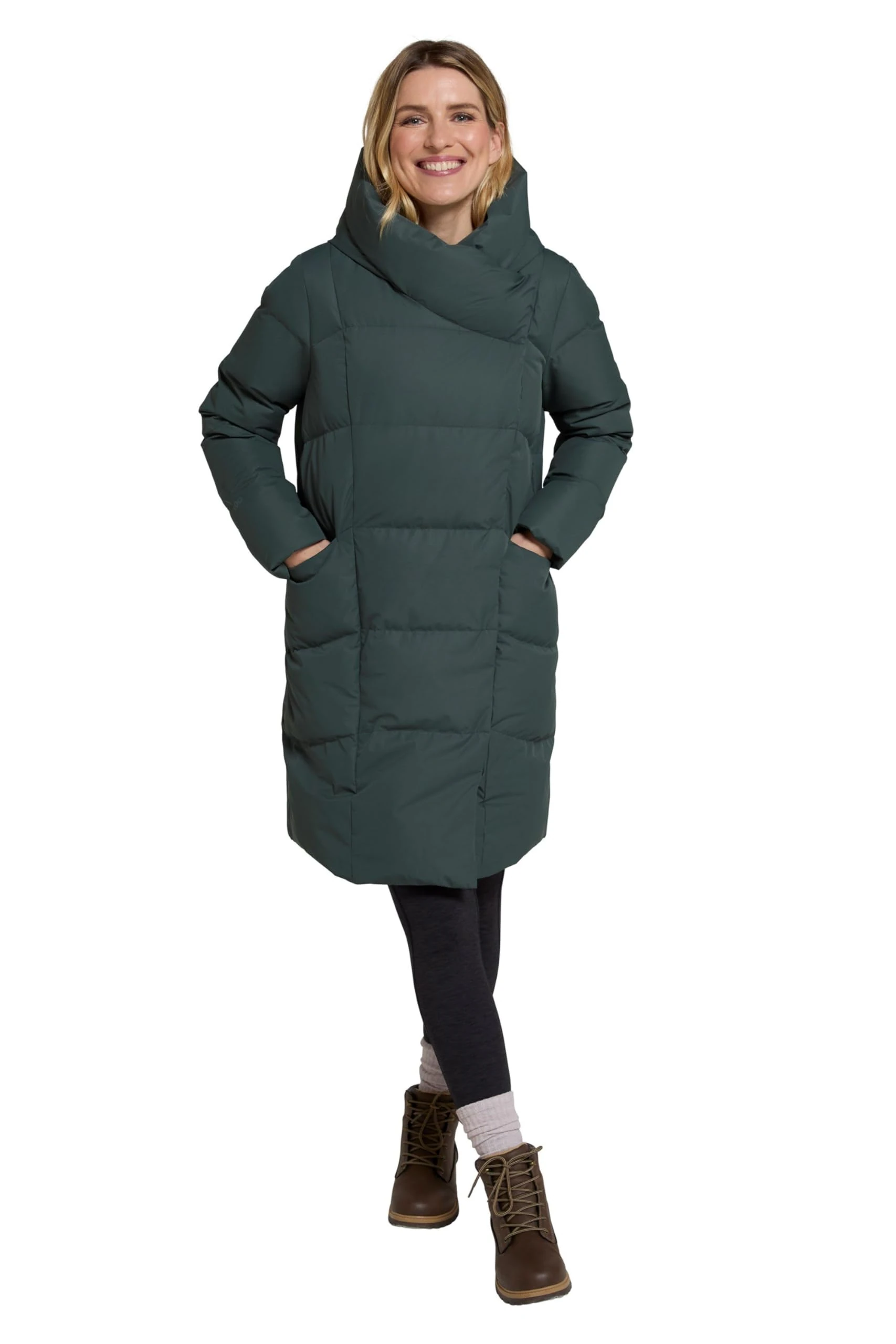 Mountain Warehouse Cosy Wrap Womens Down Padded Jacket - Water Resistant Ladies Puffer Coat, Down Fill Power 600 - Winter Travelling & Daily Use Khaki Women's Size 6