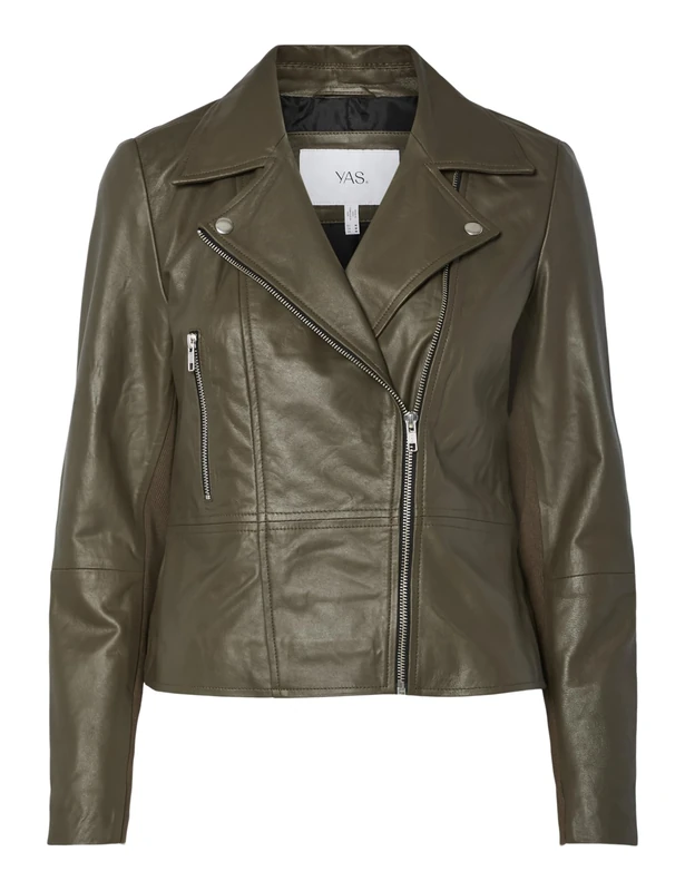 Y.A.S Yassophie Women's Leather Jacket Noos, Dark Olive, XX_L, Dark Olive, xx_l