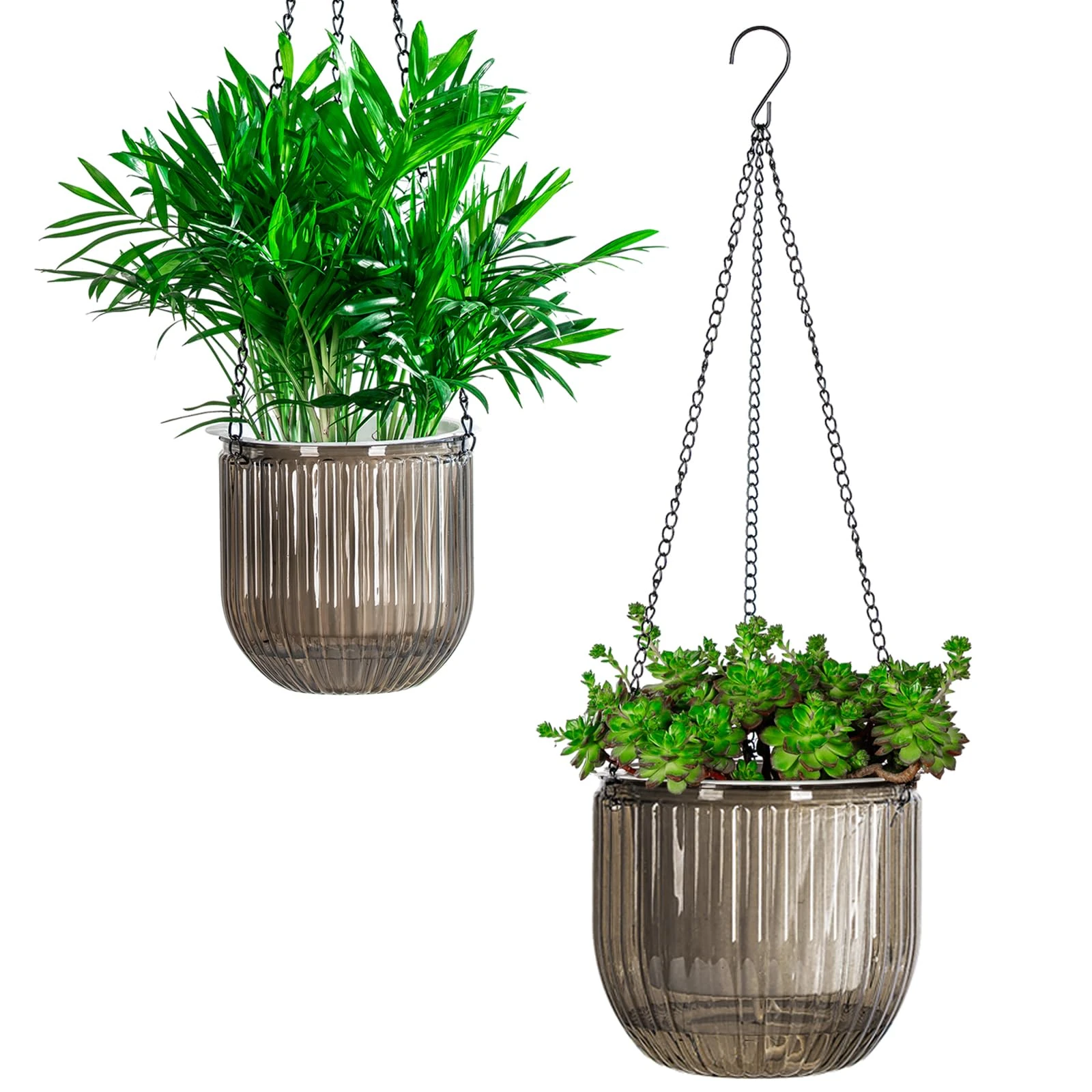 Josteve 5.3/8.2 Inch Self Watering Hanging Planter Indoor Plant Pots with Drainage Holes, Outdoor Small Hanging Planters Flower Pot Basket, Visible Water Level, Plant Hanger Home Decor, Gardening