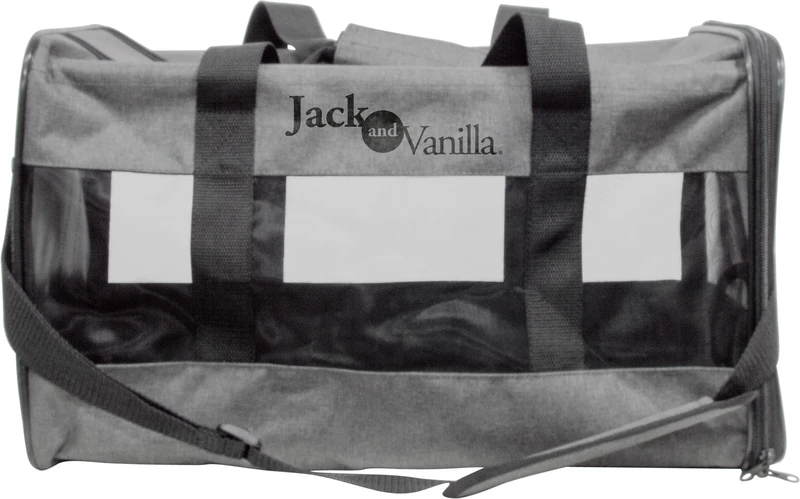 JACK AND VANILLA Travelsporttransporteur, Pet Carrier 30 x 50 x 30 cm, Lightweight and Waterproof, with Optimal Ventilation, Ergonomic Handles, Modern Design Grey/Black, Travel Model