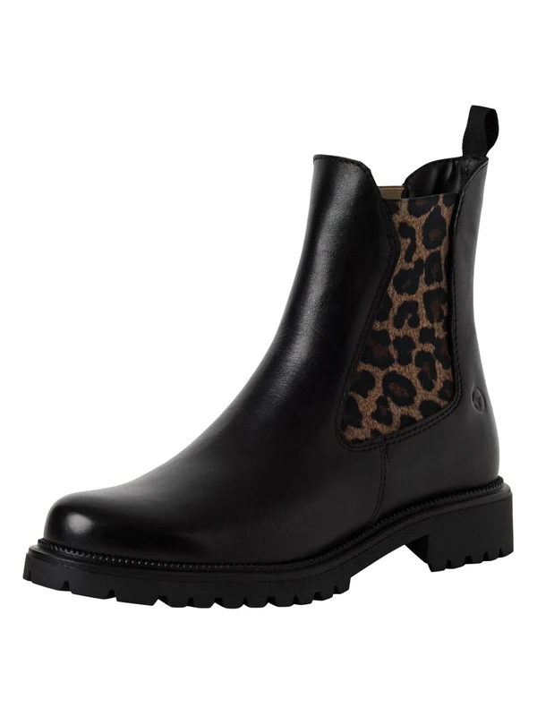 Tamaris Women's Flat Boots, Black Leopard, 4 UK