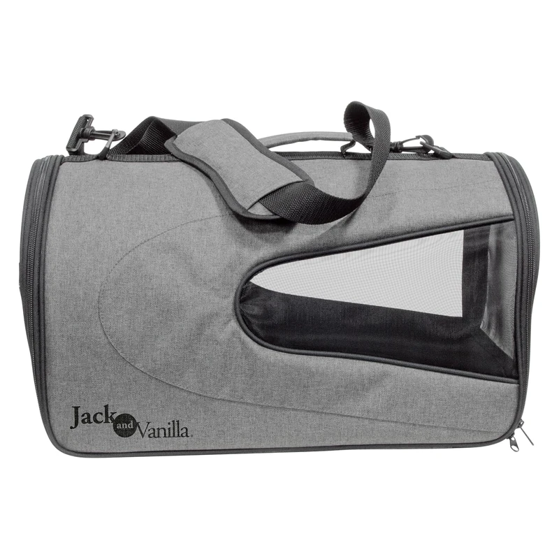 JACK AND VANILLA, Pet Carrier 26 x 46 x 27 cm, Durable and Waterproof Fabric, Optimal Ventilation, Modern Design, Grey/Black, Travel Model