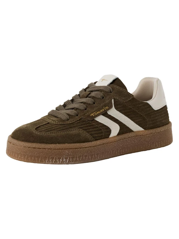 Tamaris Low Trainers, White, Olive, 7.5 UK - Image 1