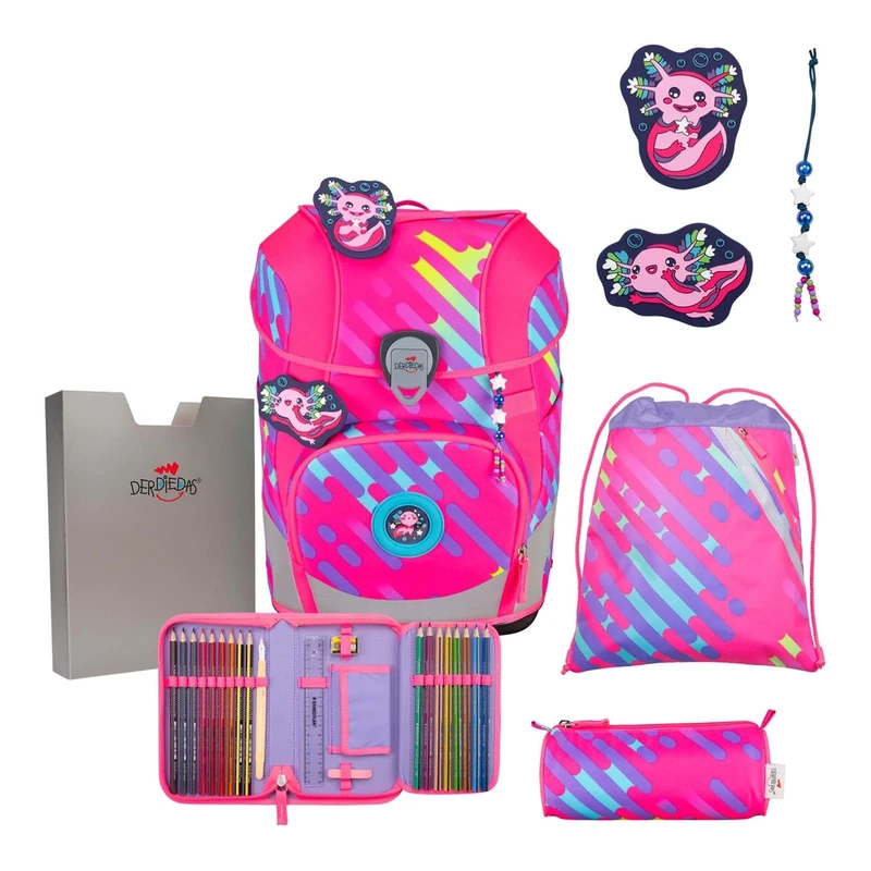 DerDieDas ErgoFlex Tiny Neon Punkie School Bag Set of 5, Neon Punkie, ErgoFlex Tiny Neon Set