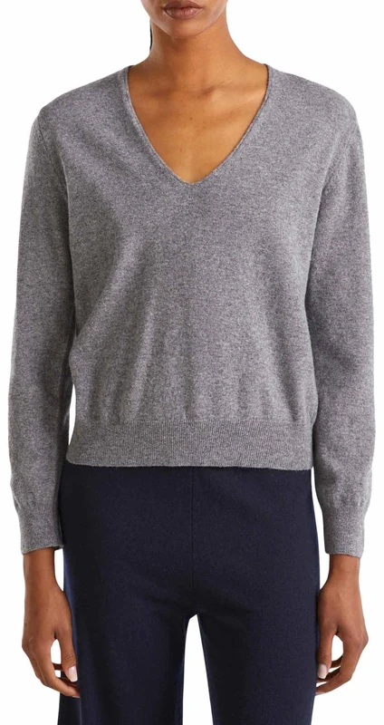 United Colors of Benetton V Neck Jersey M/L, Grey, L