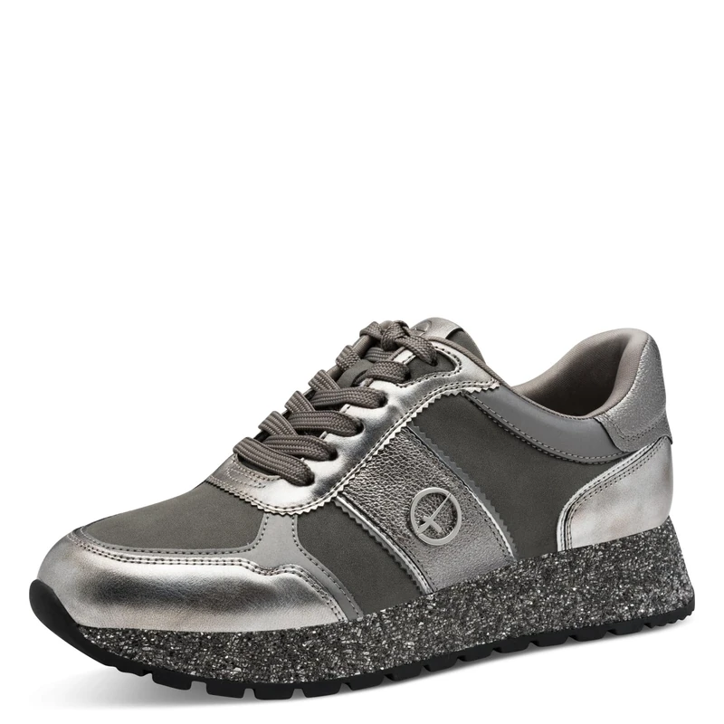 Tamaris Women's Vegan Lace-Up Shoes, Silver Glam, 6 UK