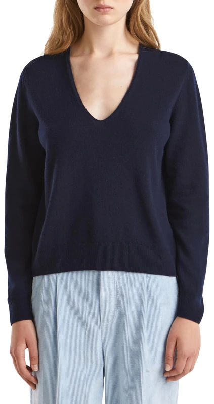 United Colors of Benetton V Neck Jersey M/L, Blue, XL