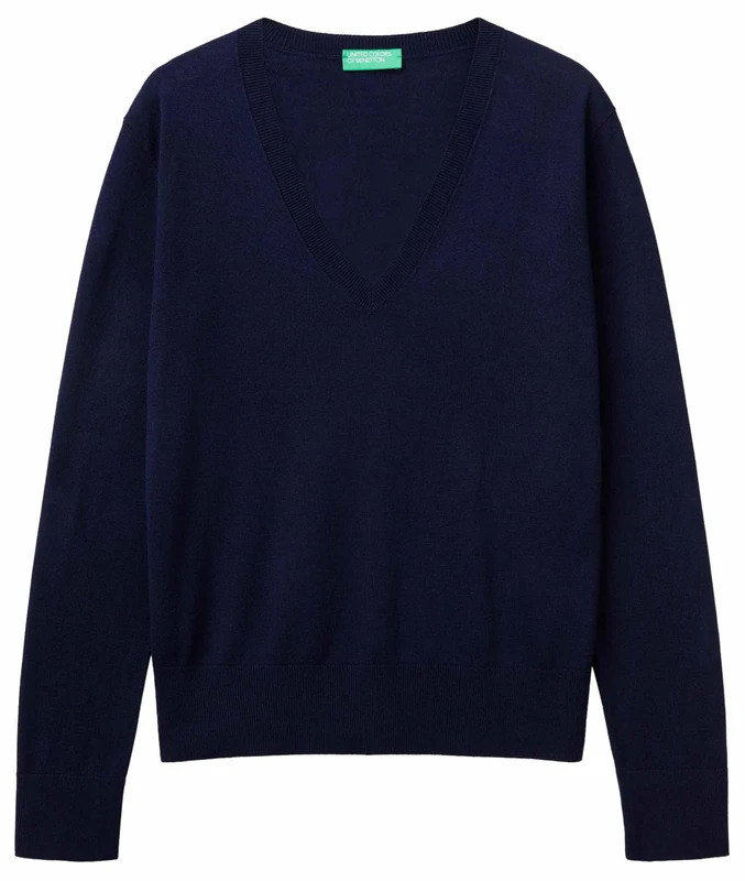 United Colors of Benetton V Neck Jersey M/L, Blue, L
